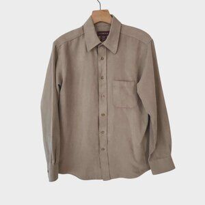 Vintage Covington Sueded Shirt Button Up Tan Beige Long Sleeve Mens Small